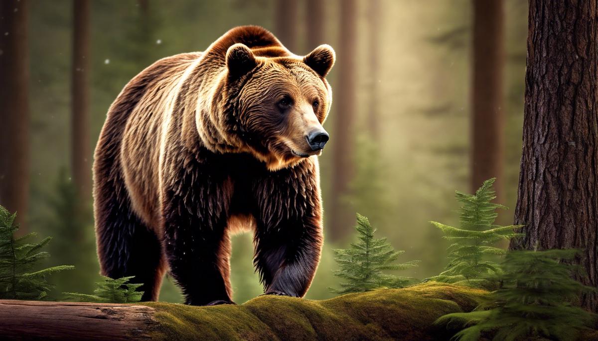 An image of a majestic brown bear standing in a forest, symbolizing the significance of brown bear imagery in dreams.