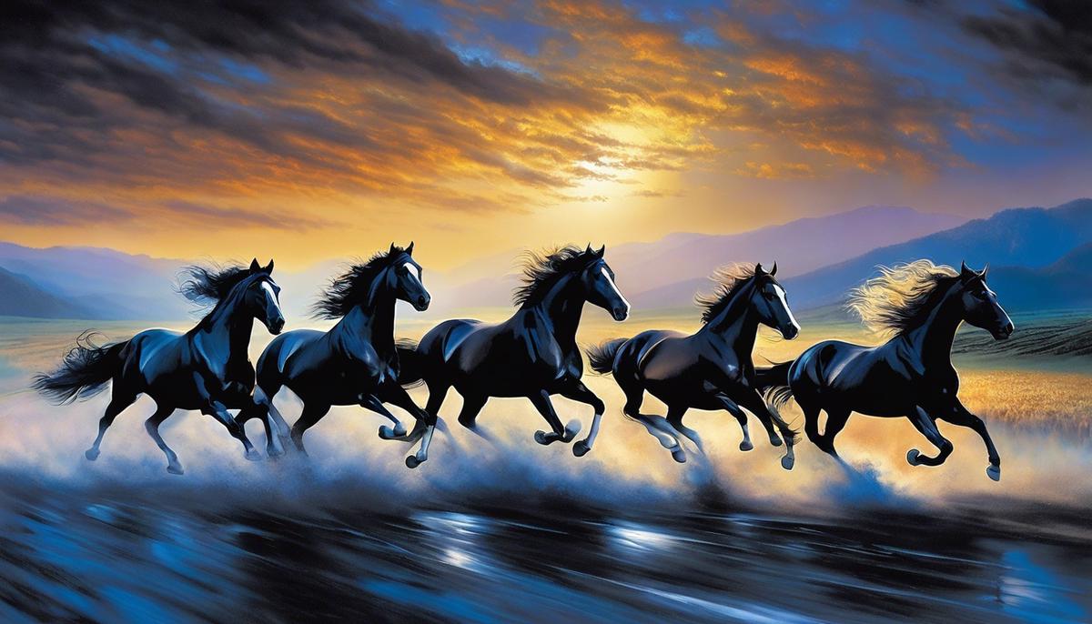 Horses galloping through a dream landscape, representing the symbolic horses in our nightly journeys.