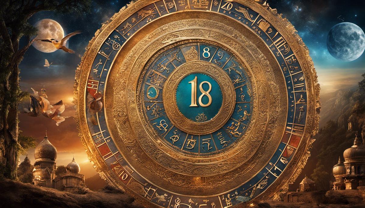 An image depicting the number 18 with various symbols surrounding it, representing the different interpretations and meanings associated with it in dreams and various cultures.