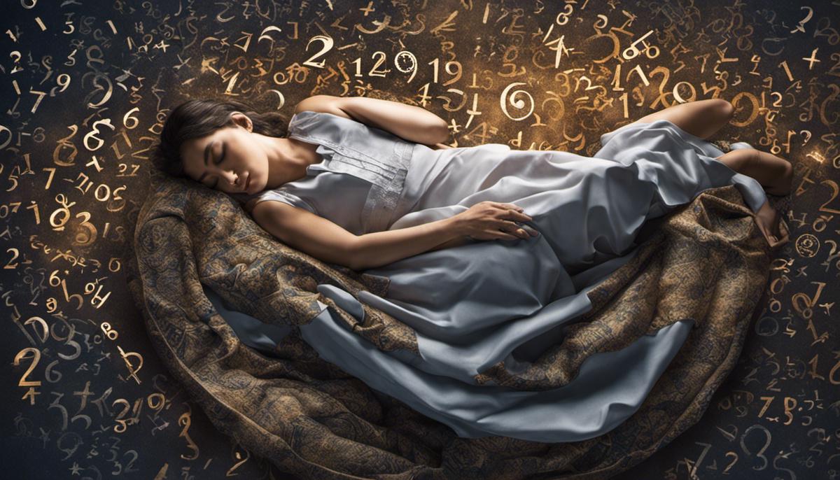 Image depicting a person sleeping and surrounded by numbers and symbols