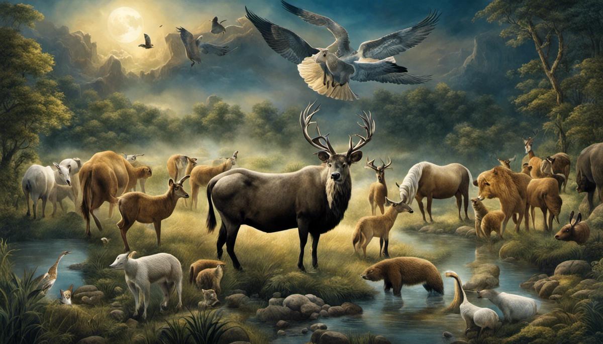Illustration of animals in a dream representing biblical interpretations.