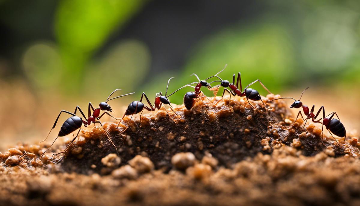 Image description: An image of ants working together to carry food, symbolizing the symbolism of ants mentioned in the text