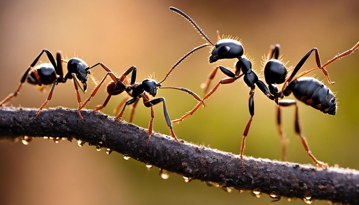 An image depicting ants working together in a structured formation.