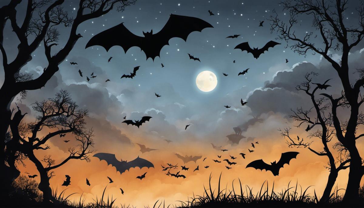 Illustration of bats flying in a dream-like setting
