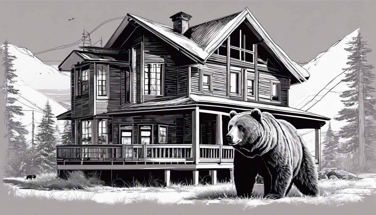 Illustration depicting a bear and a house intersecting with dashed lines to represent the connection between the two.