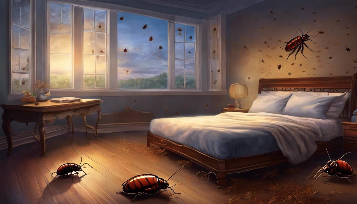 Illustration of bed bugs crawling in a dream, representing the symbolism and meaning behind bed bug dreams for someone that is visually impaired