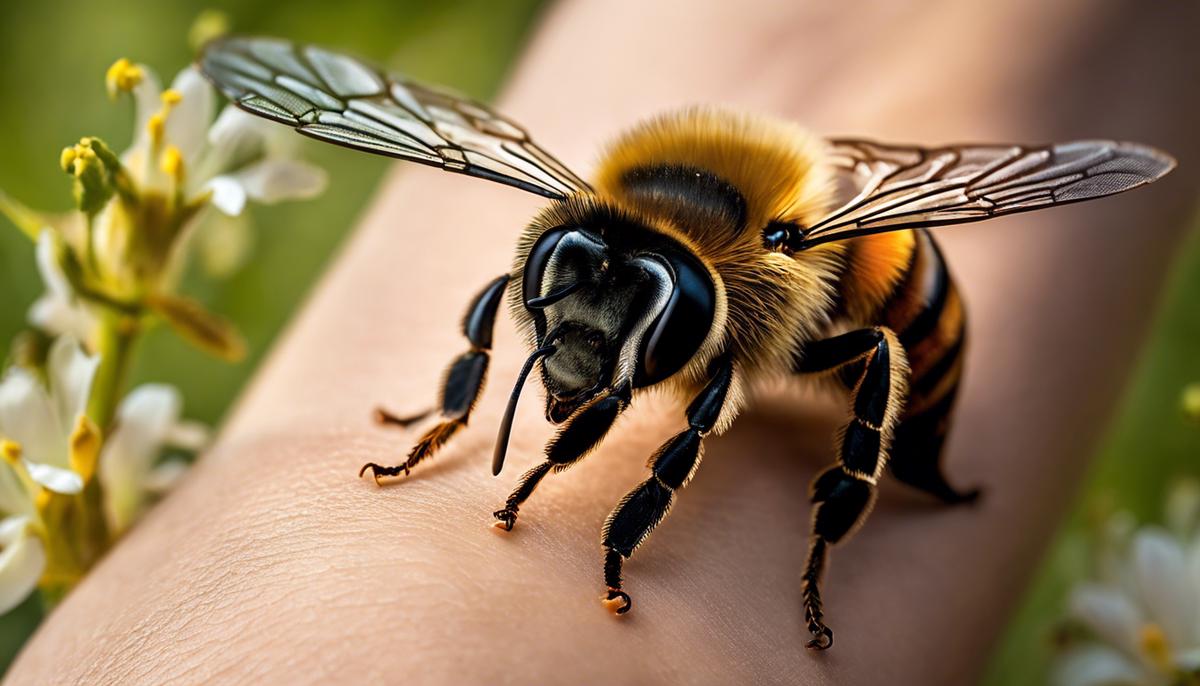 Image of a bee sting on a person's arm, representing the symbolism and interpretation of bee sting dreams.