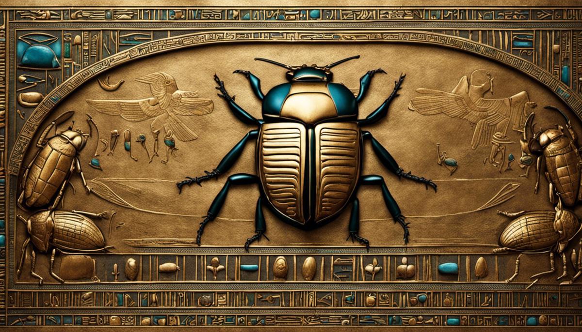 An image depicting ancient Egyptian hieroglyphs of scarab beetles, symbolizing their significance in Egyptian culture and spirituality.
