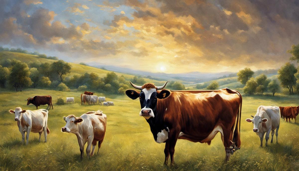 Image depicting the various symbolic meanings of cows in biblical literature for someone who is visually impaired