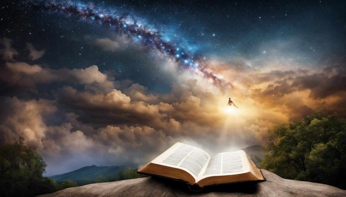 Image of a person holding a Bible and a series of dreams floating above them, representing the connection between biblical interpretation and dreams.