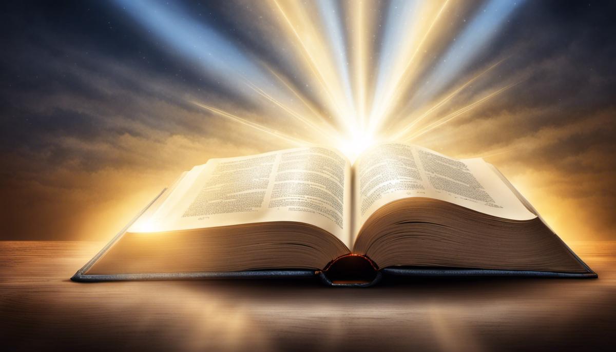 Illustration of open Bible with rays of light shining from it