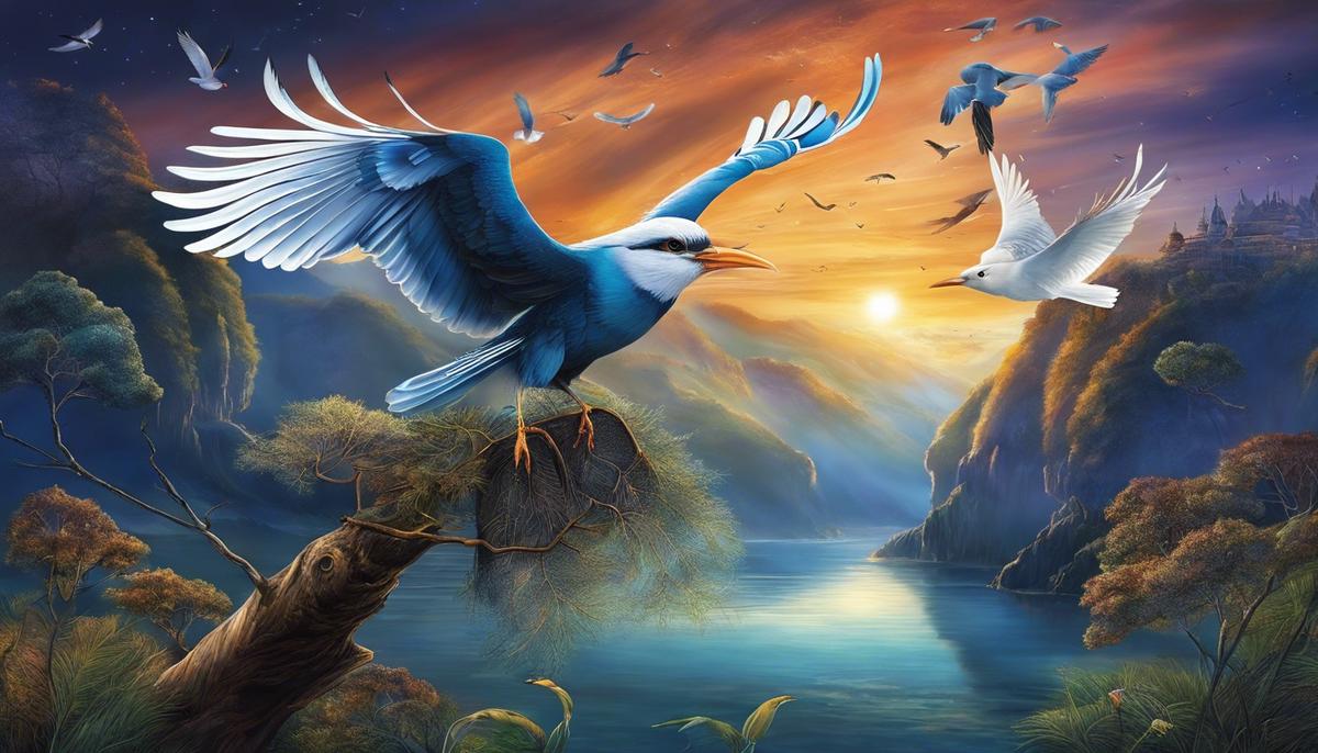 Illustration of various dream birds and symbols to represent the wide range of interpretations in bird dreams