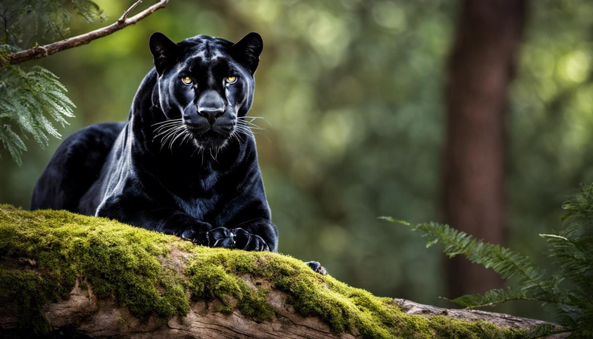 A majestic black panther standing confidently in a forest.