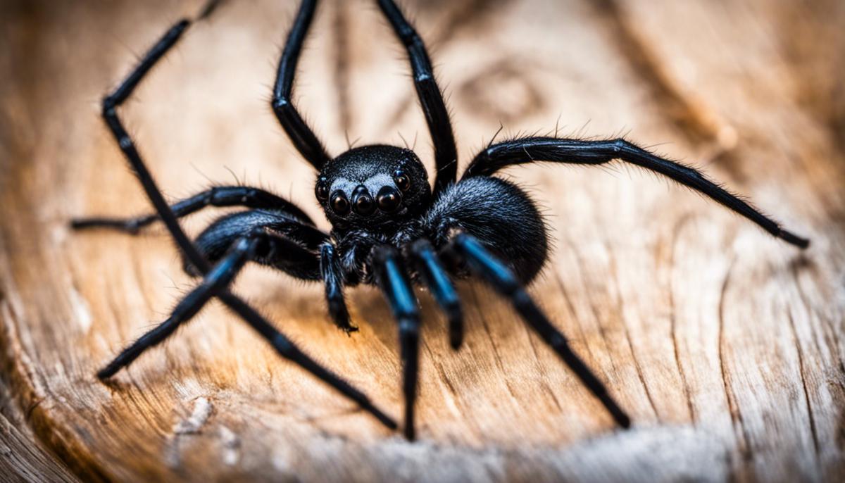 A black spider hanging from a web, symbolizing the intricate nature of dream interpretation and the exploration of one's subconscious.