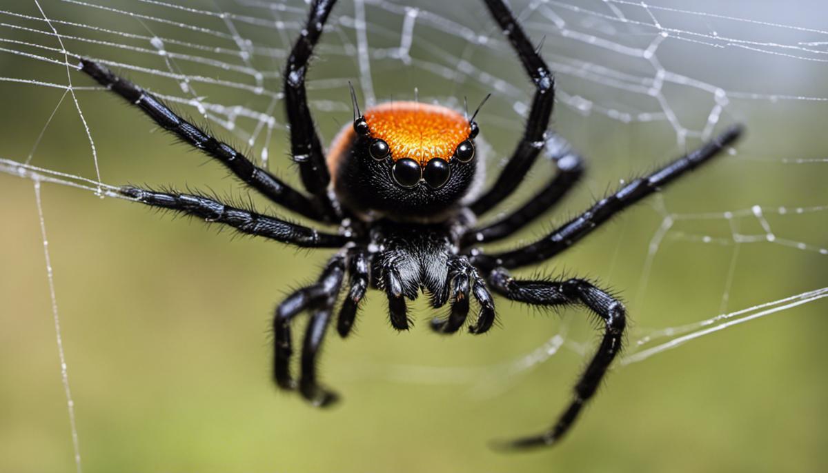 Image description: A black spider hanging on its web.
