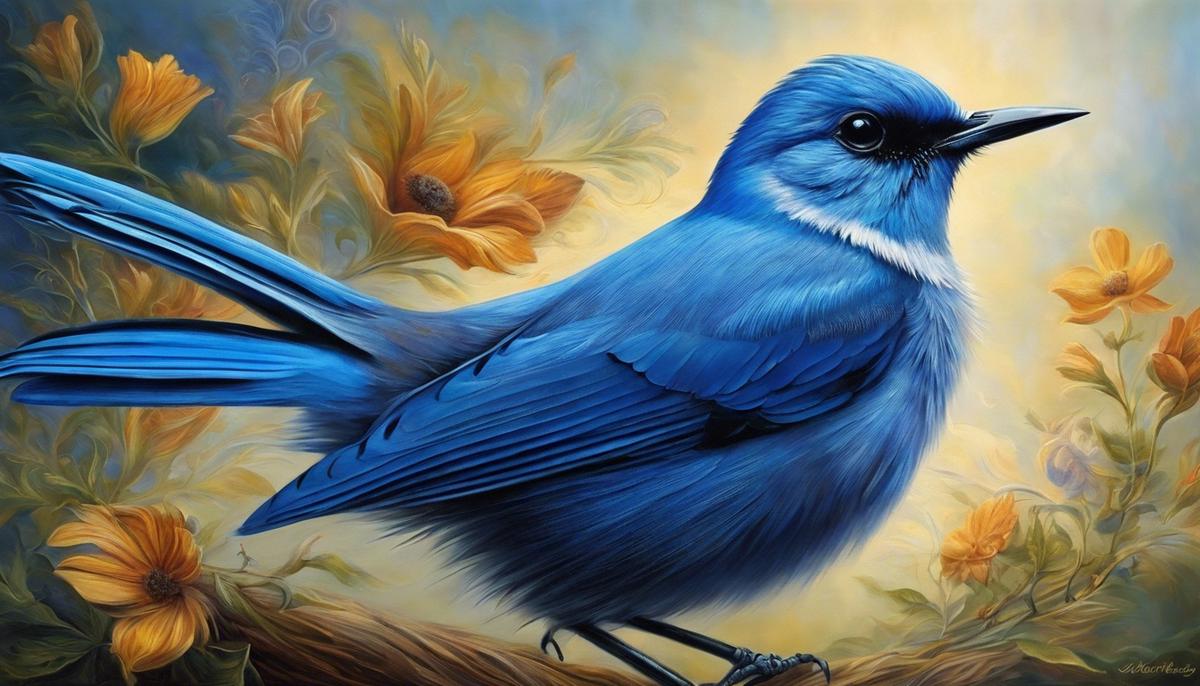 A picture depicting a blue bird in a dream, symbolizing the interplay between the conscious and subconscious mind.