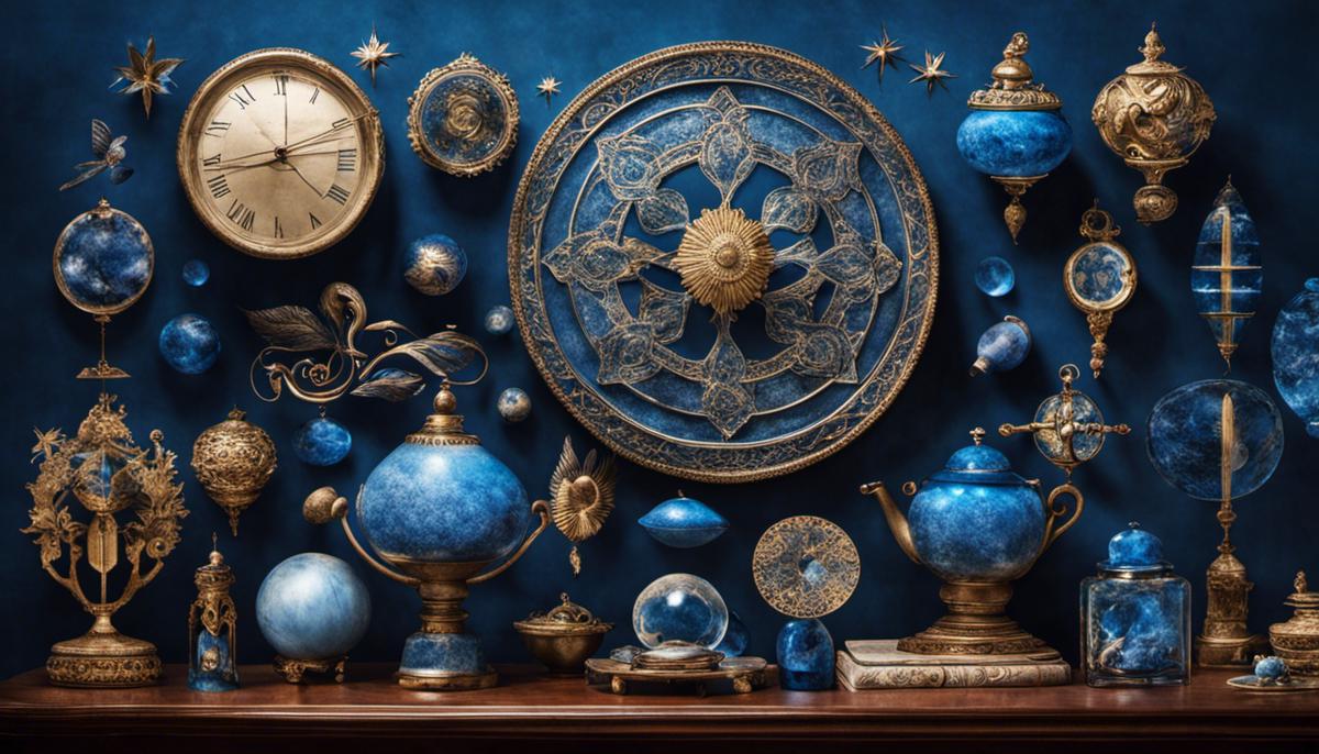 An image of various blue objects, representing the symbols of wisdom and serenity in dreams.