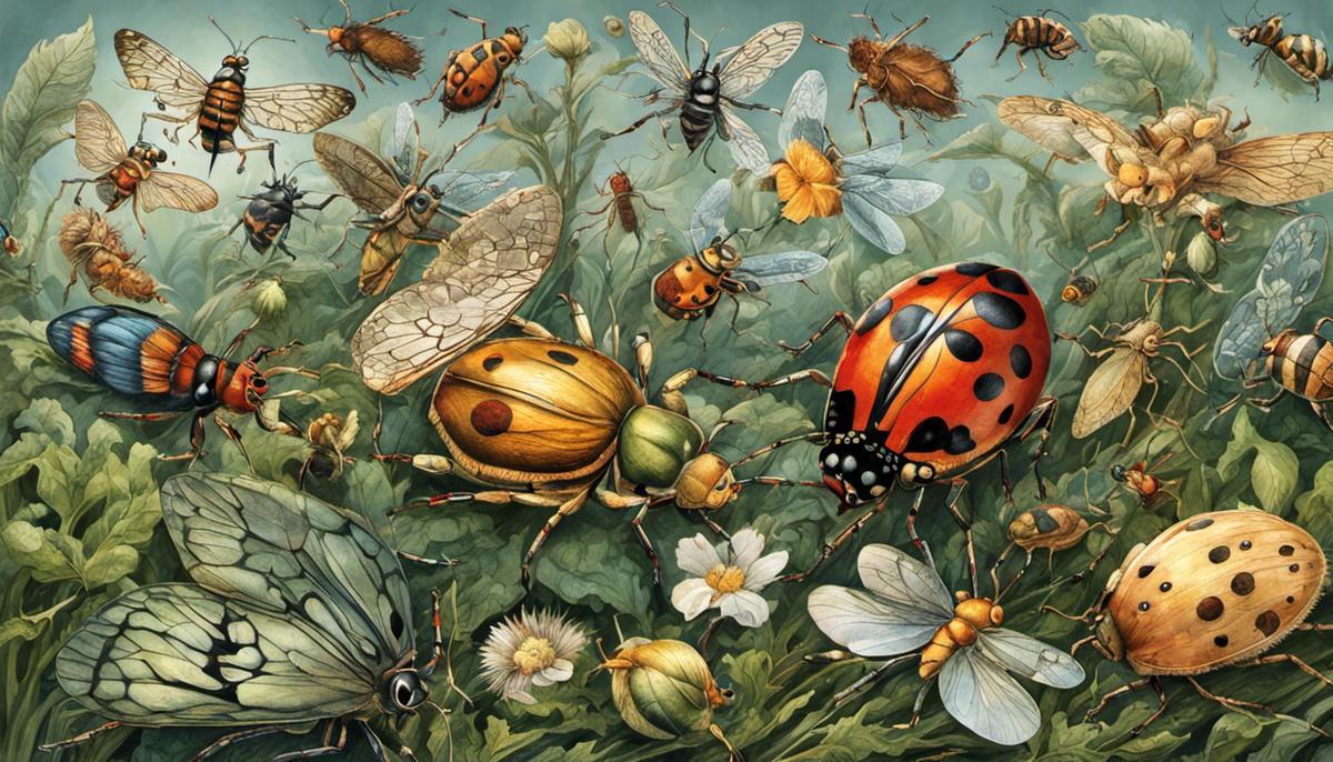 Illustration representing various types of bugs symbolizing dreams and their interpretation
