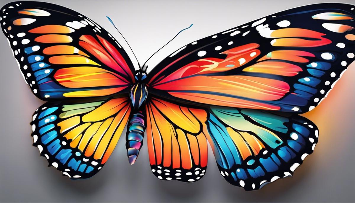 Illustration of a colorful butterfly with its wings spread wide, symbolizing freedom and personal growth