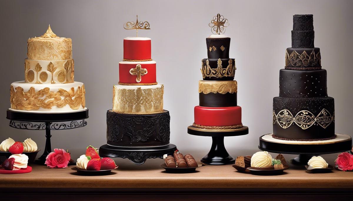 An image depicting various types of cakes with different decorations, symbolizing the diverse interpretations of cake symbolism in biblical texts
