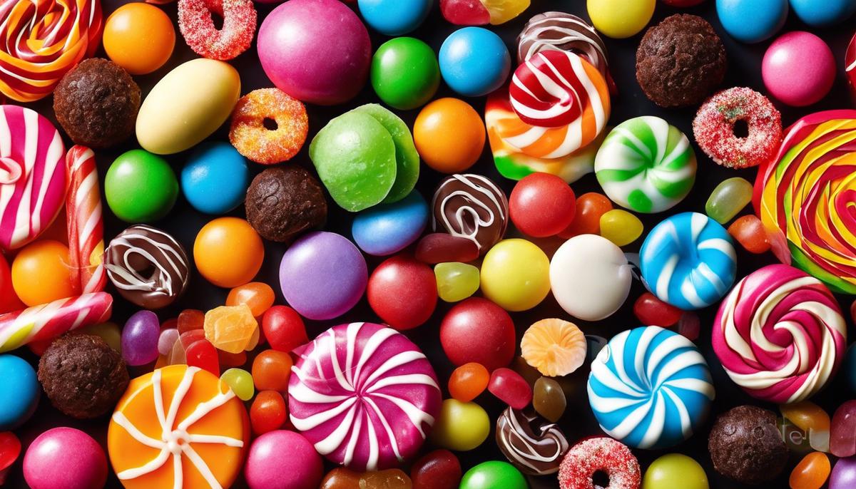Image depicting a colorful assortment of candies in different shapes and sizes, symbolizing the complex nature of candy symbolism in dreams.