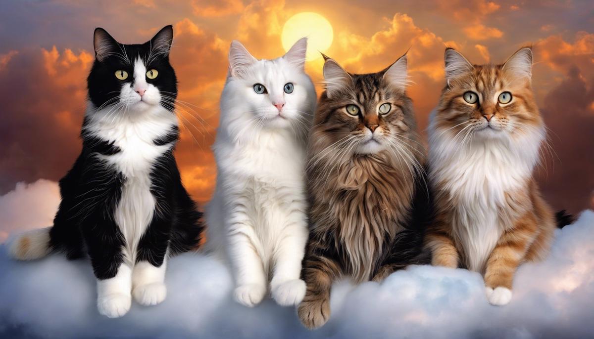 An image of cats sitting on a cloud, symbolizing the mysterious and captivating nature of cat dreams.