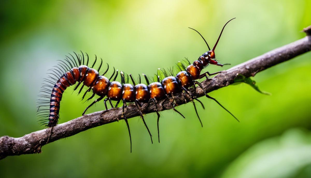 Image of centipedes crawling on a branch