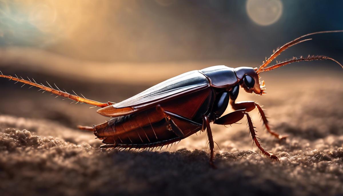 An image of a cockroach crawling on a dream-like background