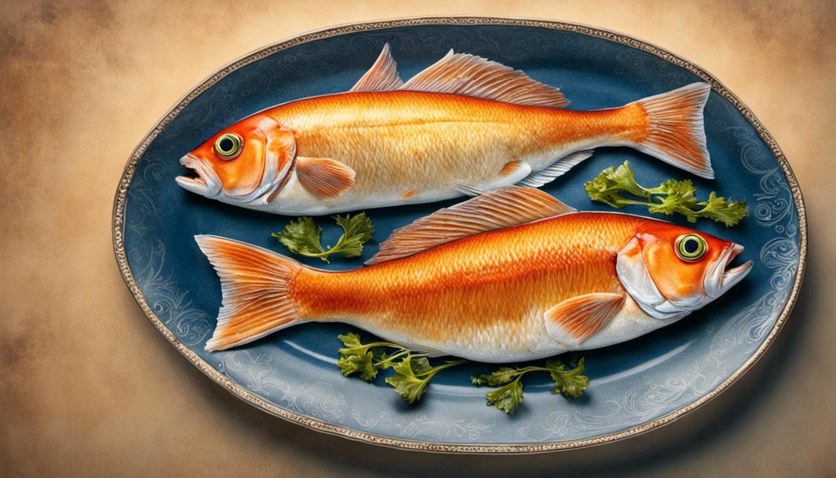 An image of a plate with cooked fish, symbolizing the different interpretations of dreams about cooked fish in contemporary psychological theories