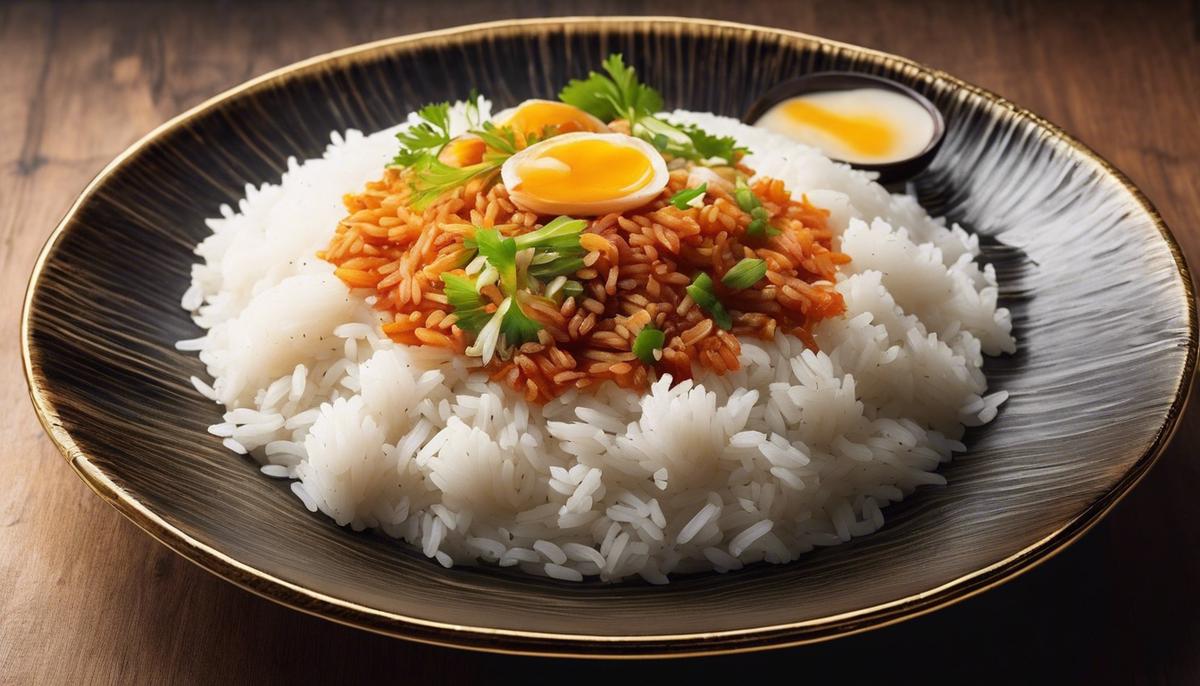 A plate of cooked rice, representing the symbolism and interpretation of dreams about cooked rice.