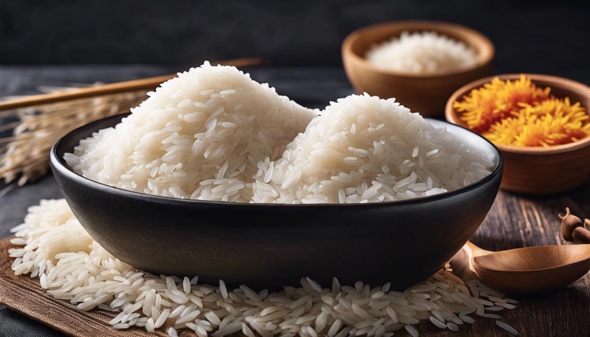 Image of cooked rice symbolizing various concepts like prosperity, community, simplicity, and transformation for someone who is visually impaired