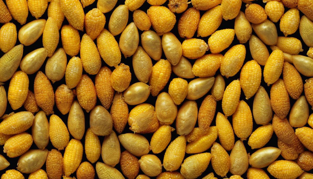 An image of golden corn kernels representing the essence and symbolism of corn in dreams.
