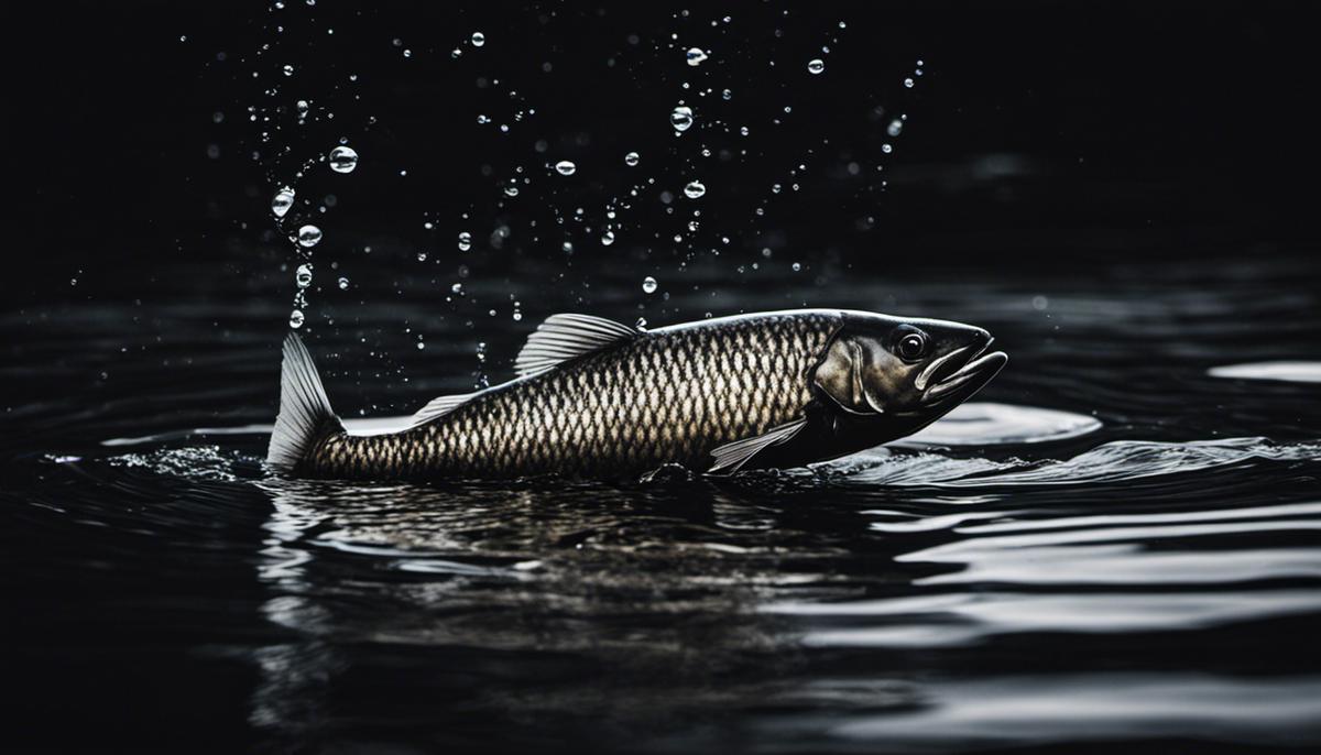 A dark image showing a dead fish floating in water, symbolizing spiritual stagnation and personal struggles.