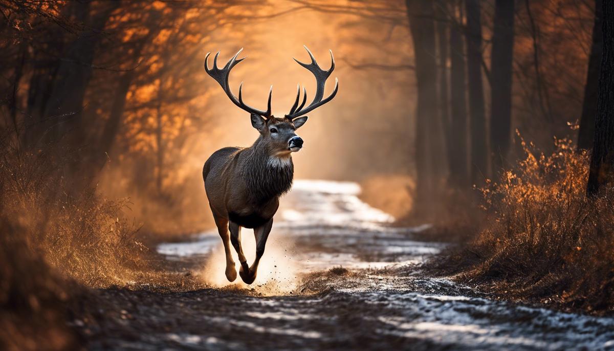 Image of a fierce deer charging with antlers poised for battle