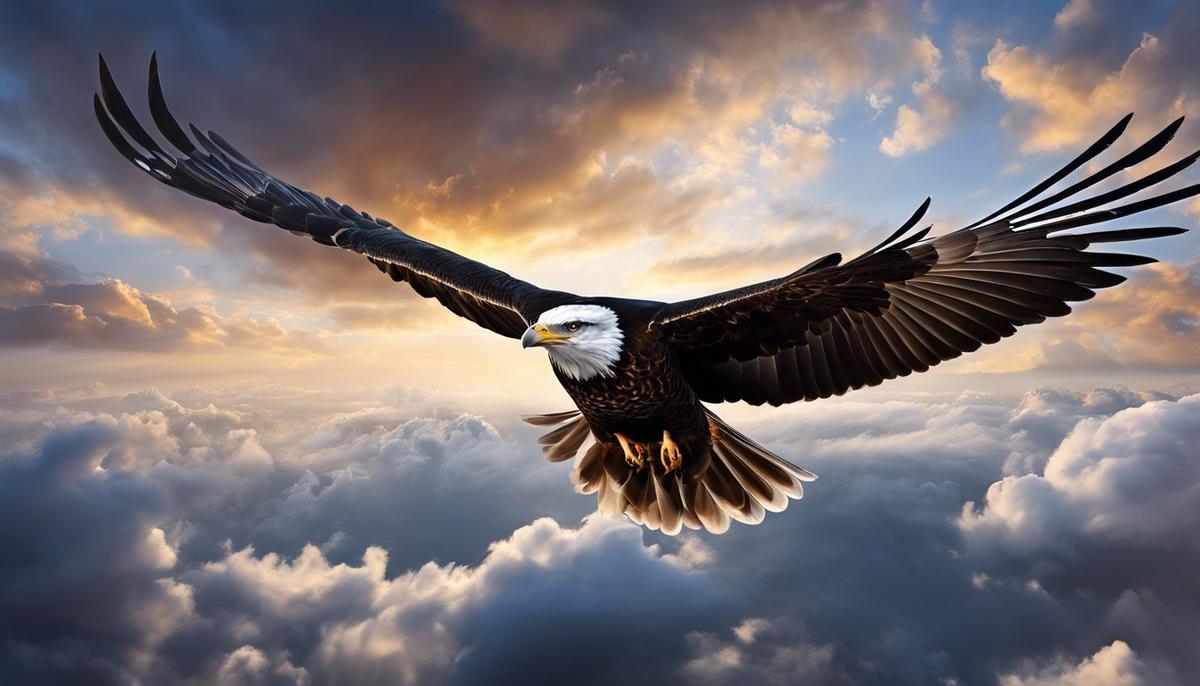 An image of a bird soaring through the clouds representing the themes of freedom and constraint.