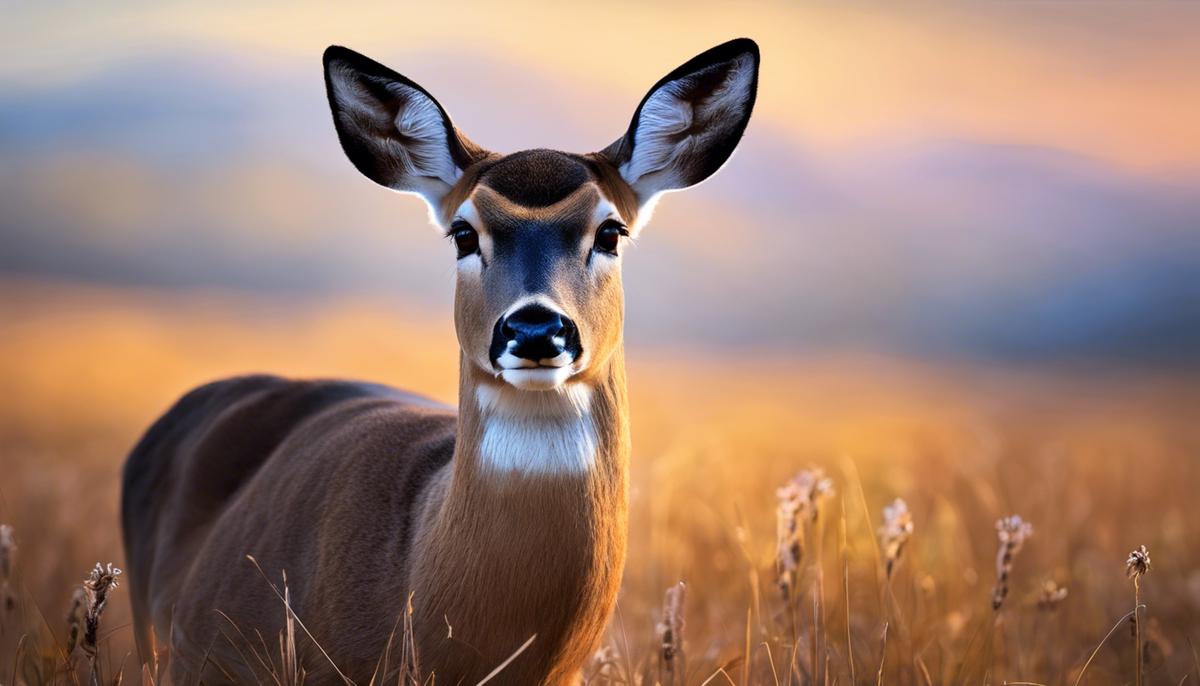 Image description: A majestic doe, alert and poised, symbolizing change and new beginnings in dreamscapes.