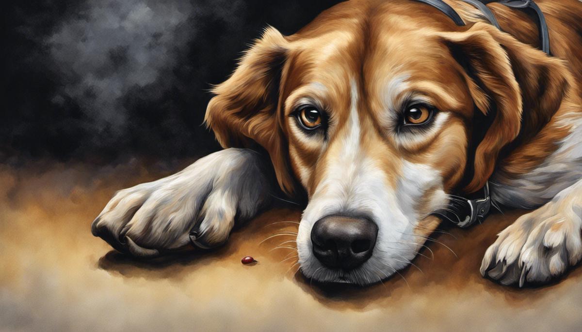 Illustration of a dog and a bite symbolizing the dualistic spiritual notions of loyalty and impurity, as well as the essence of deceit and harm.