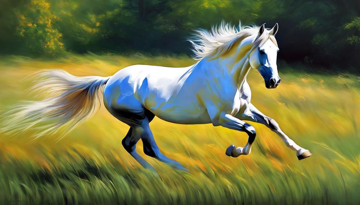 A breathtaking image of a dream horse, running freely in a meadow.