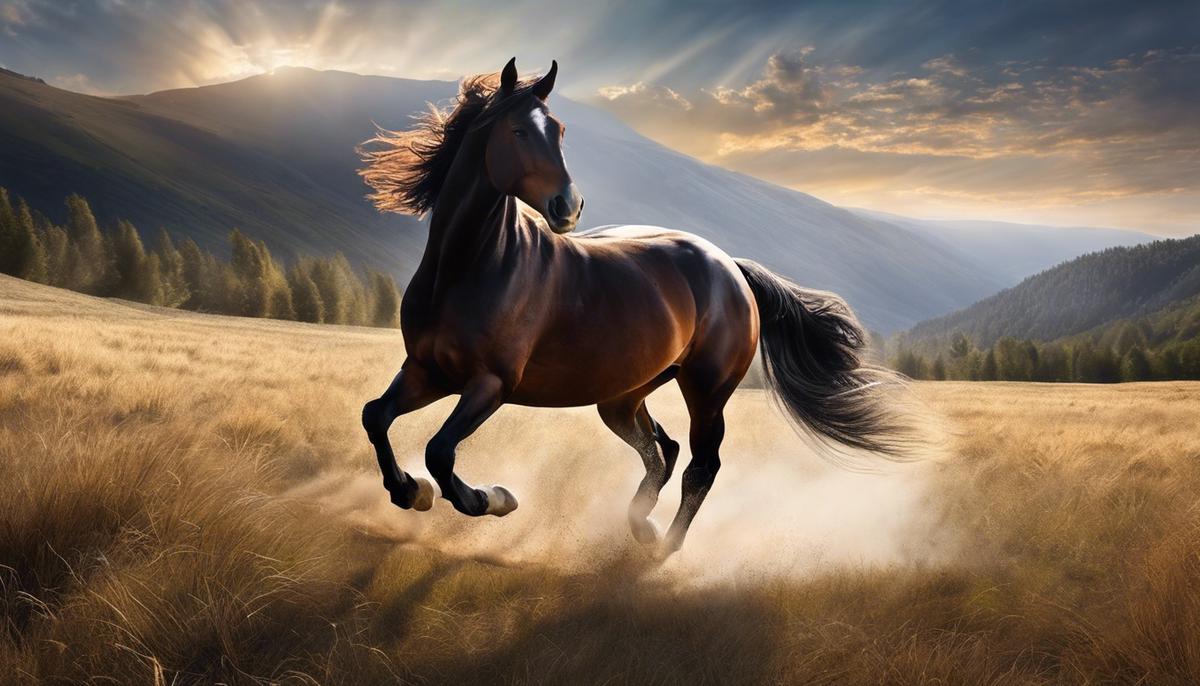 An image displaying a majestic horse running free in a dream-like setting.