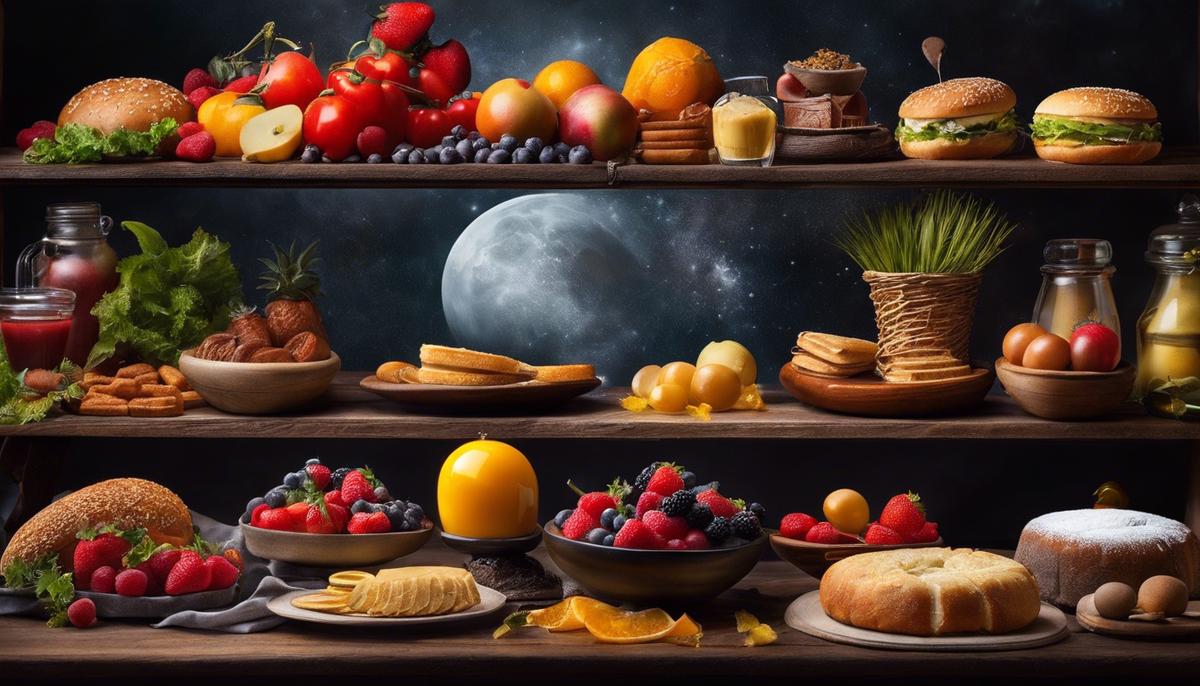 Image of various dream-related food items, representing the topic of dream interpretation and food