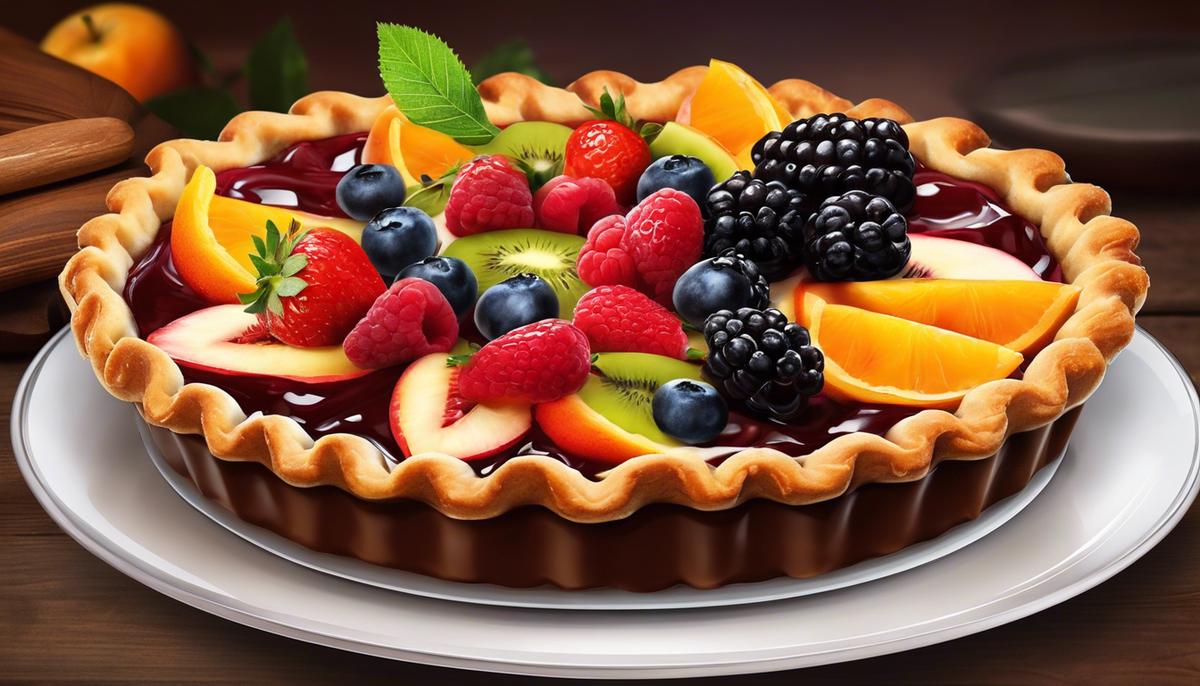 Illustration of a delicious pie with various fruit fillings, symbolizing creativity, family, and comfort.