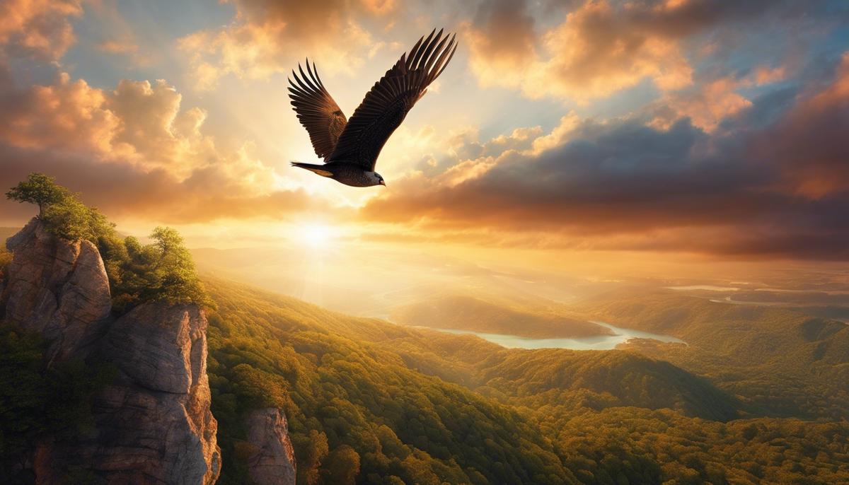 Image depicting a person soaring through the sky like a bird in a dream scene