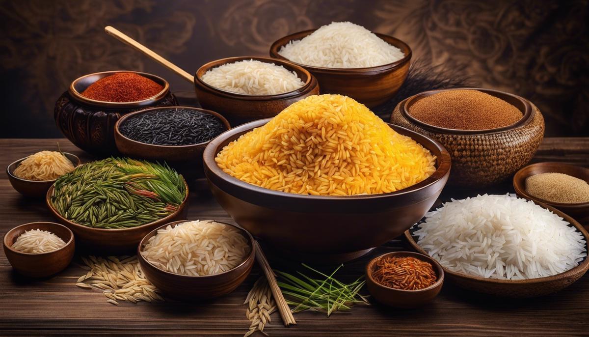 An image of a bowl filled with different types of rice, symbolizing the cultural diversity and interpretations associated with dreams and rice.
