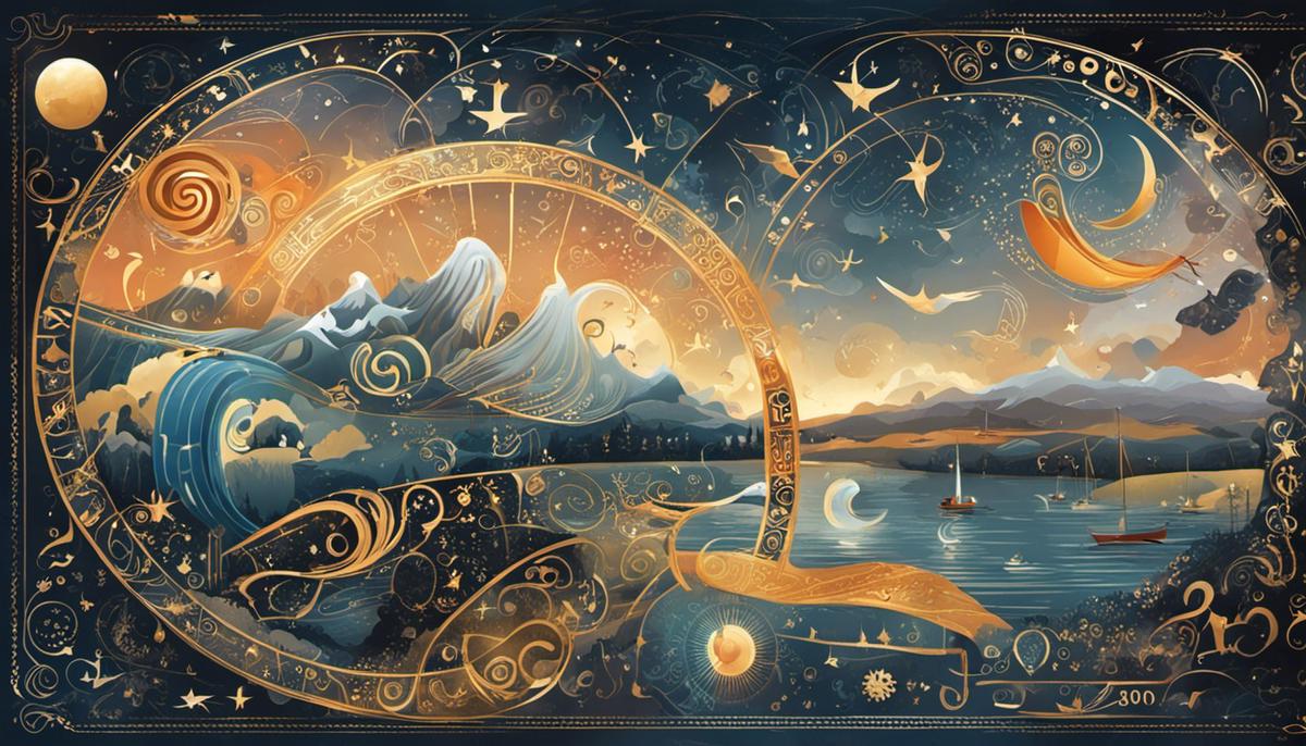 Illustration of dream-related symbols, including numbers, representing the complexity and interpretation of dreams.
