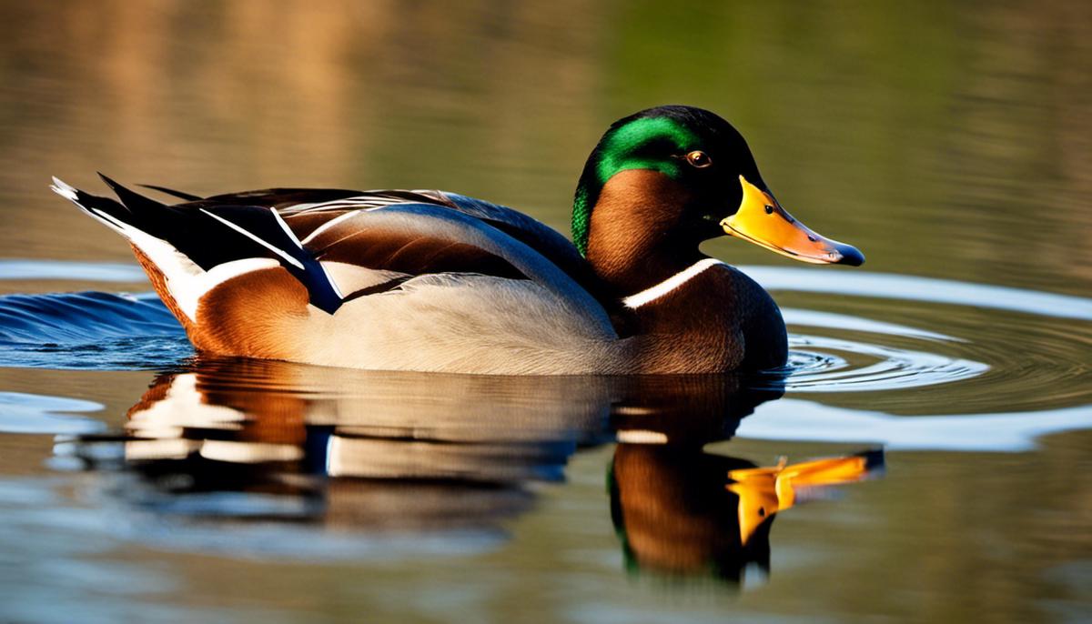 A close-up image of a duck swimming on a calm lake