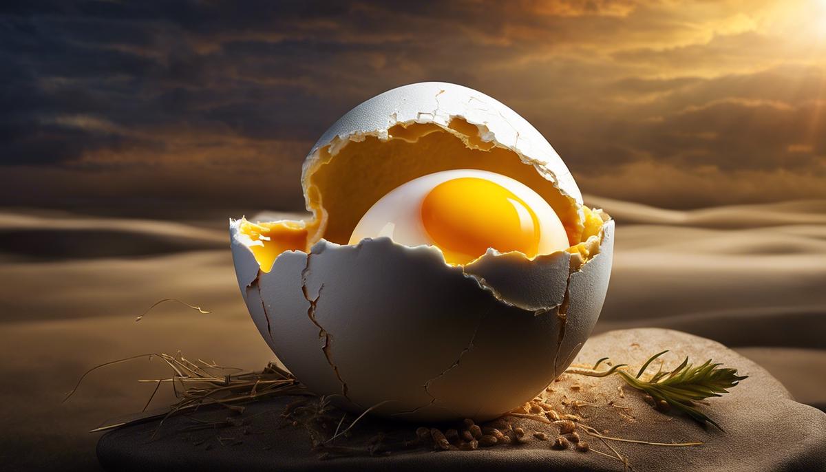 Image depicting a cracked egg yolk, symbolizing revelation in biblical dreams.