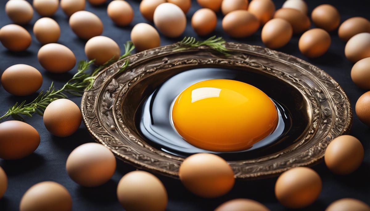 An image illustrating the symbolism of egg yolks in dreams, representing potential, wisdom, and spiritual awakening.