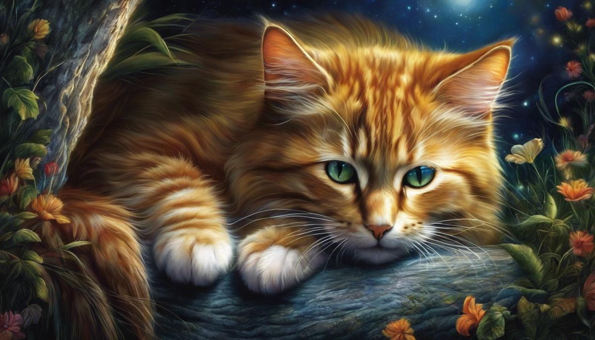 An image of a cat in a dream, as described in the text, representing the mystical and mysterious nature of a cat's presence in dreams.