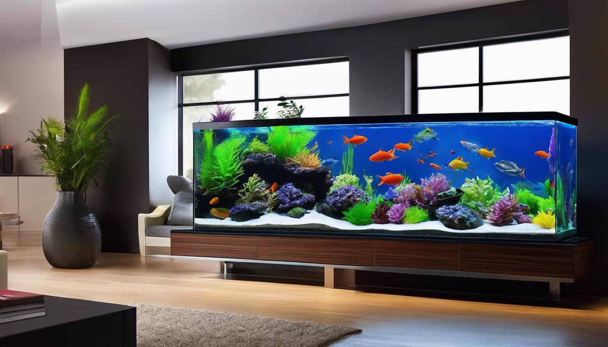 A serene and well-kept fish tank filled with colorful fish swimming gracefully