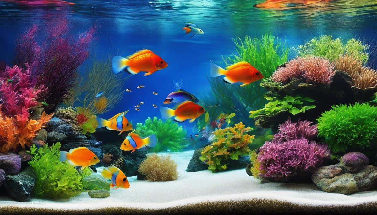 An image of a beautiful fish tank with colorful fish swimming peacefully in clear water.